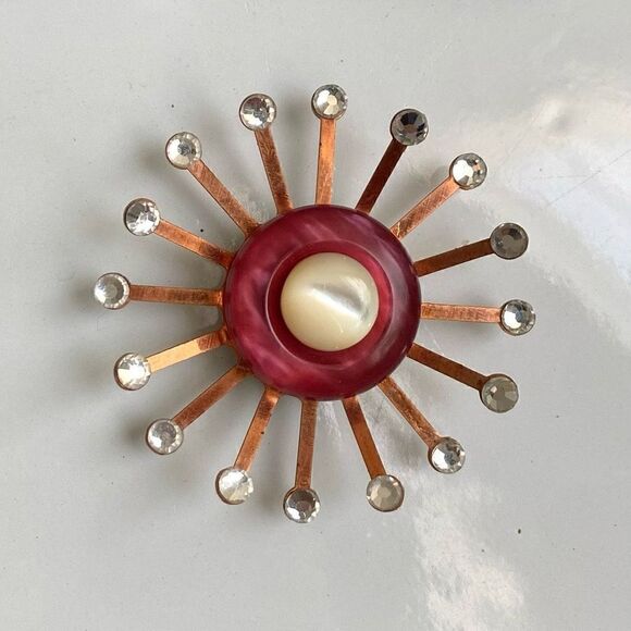 Upcycled Atomic Starburst Refrigerator Magnet Buttons Rhinestones - Picture 1 of 4